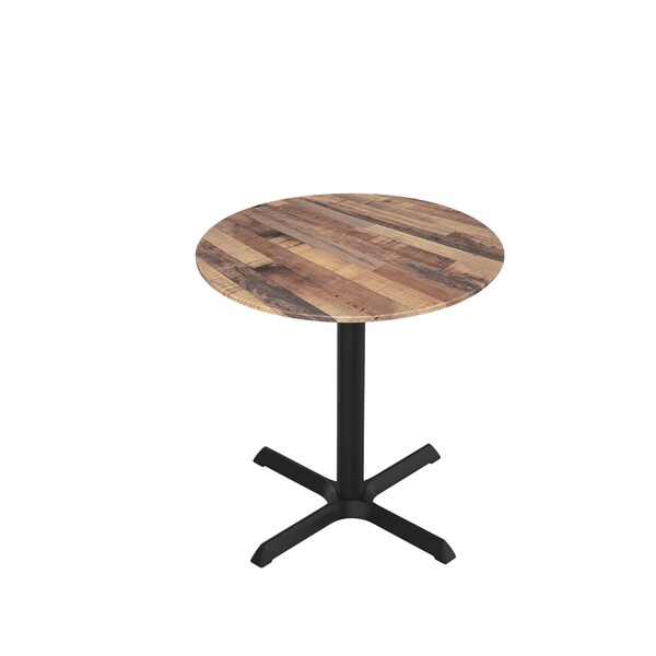 30 Tall OD211 Black Table Base w30x30 foot and 32 Diameter Rustic Top, IndoorOutdoor